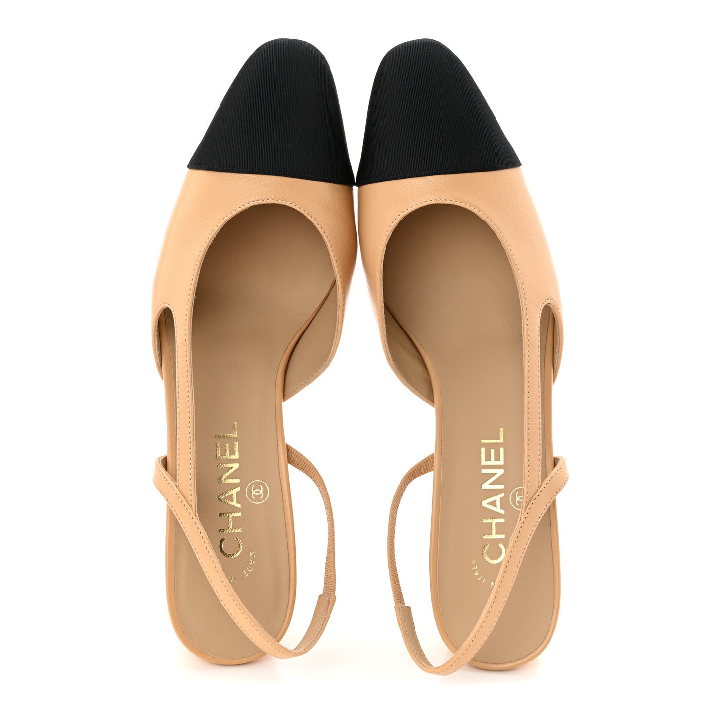 Goatskin Grosgrain Cap Toe CC Slingback Pumps 39 Beige Black