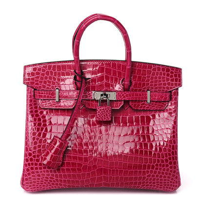Hermes Shiny Porosus Crocodile Birkin 25 Rose Mexico 1 of 36