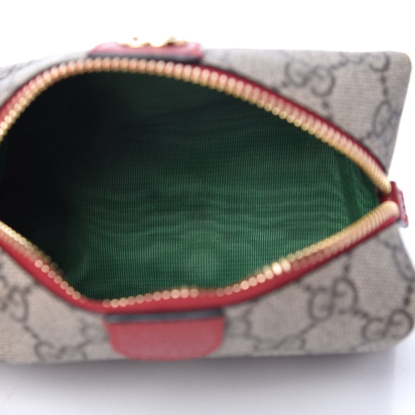 Soft GG Supreme Monogram Calfskin Small Ophidia Cosmetic Case Beige Ebony Hibiscus Red