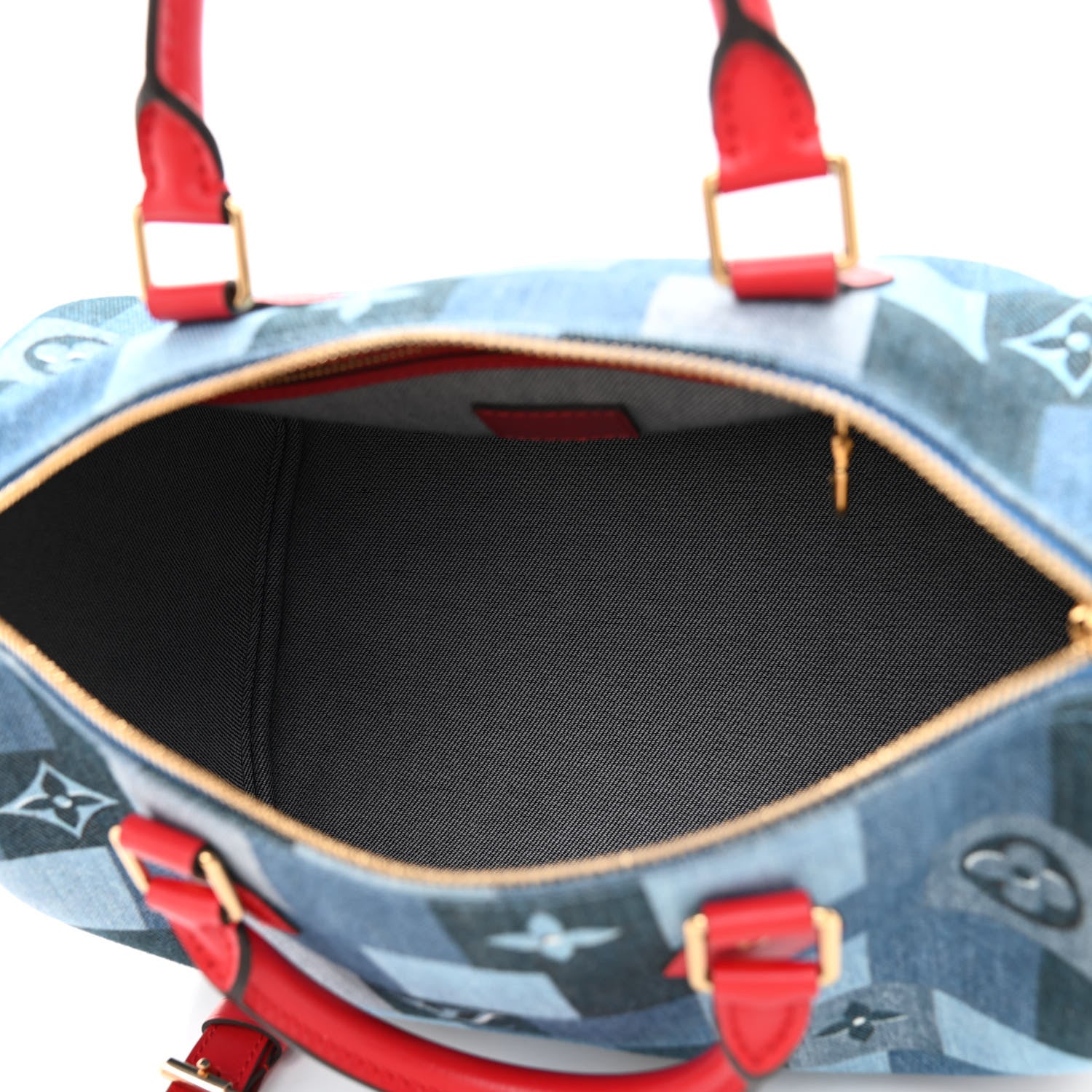 Louis Vuitton Denim Damier Monogram Patchwork Speedy Bandouliere 30 Blue Rouge 5 of 8