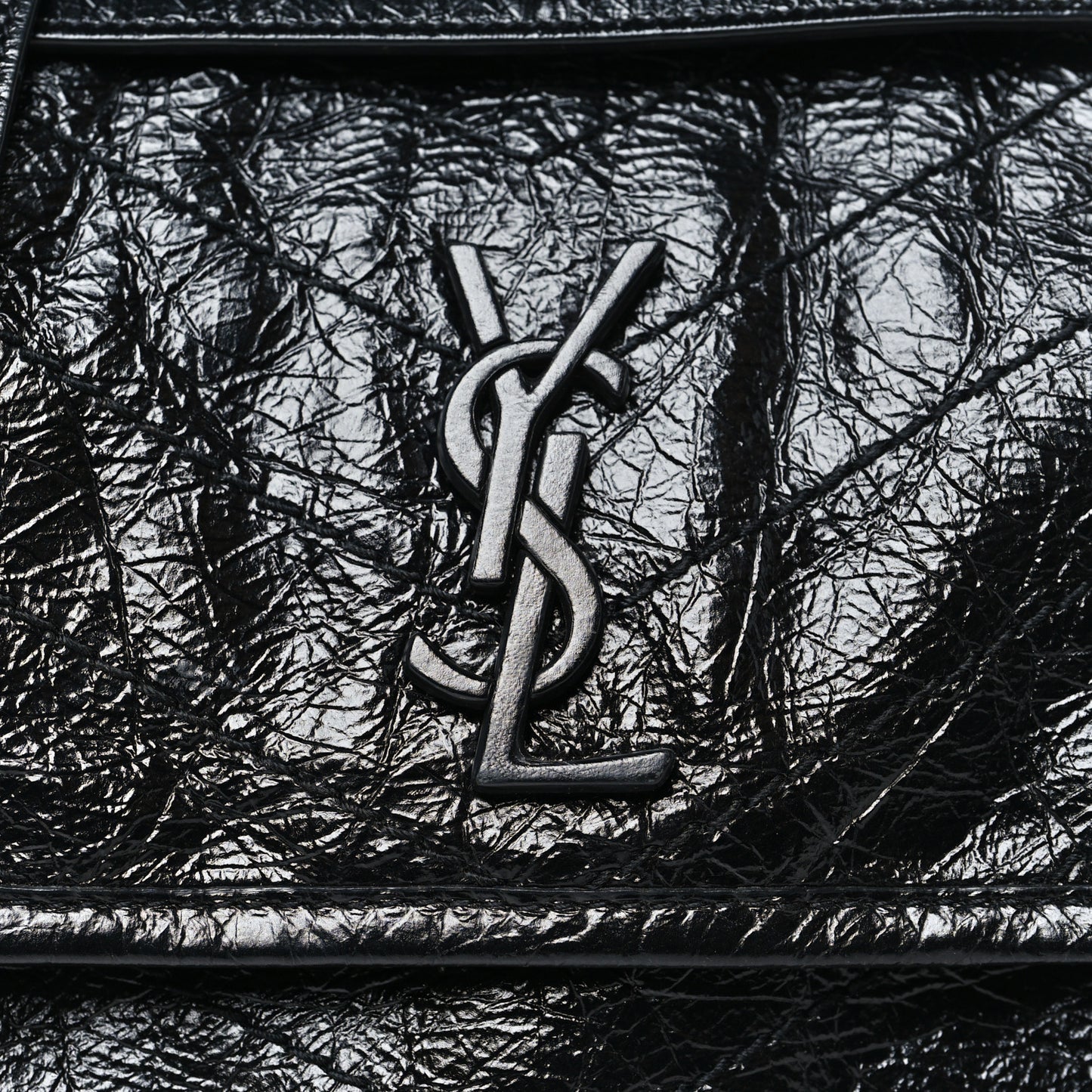 Crinkled Calfskin Matelasse Monogram Baby Niki Chain Satchel Black