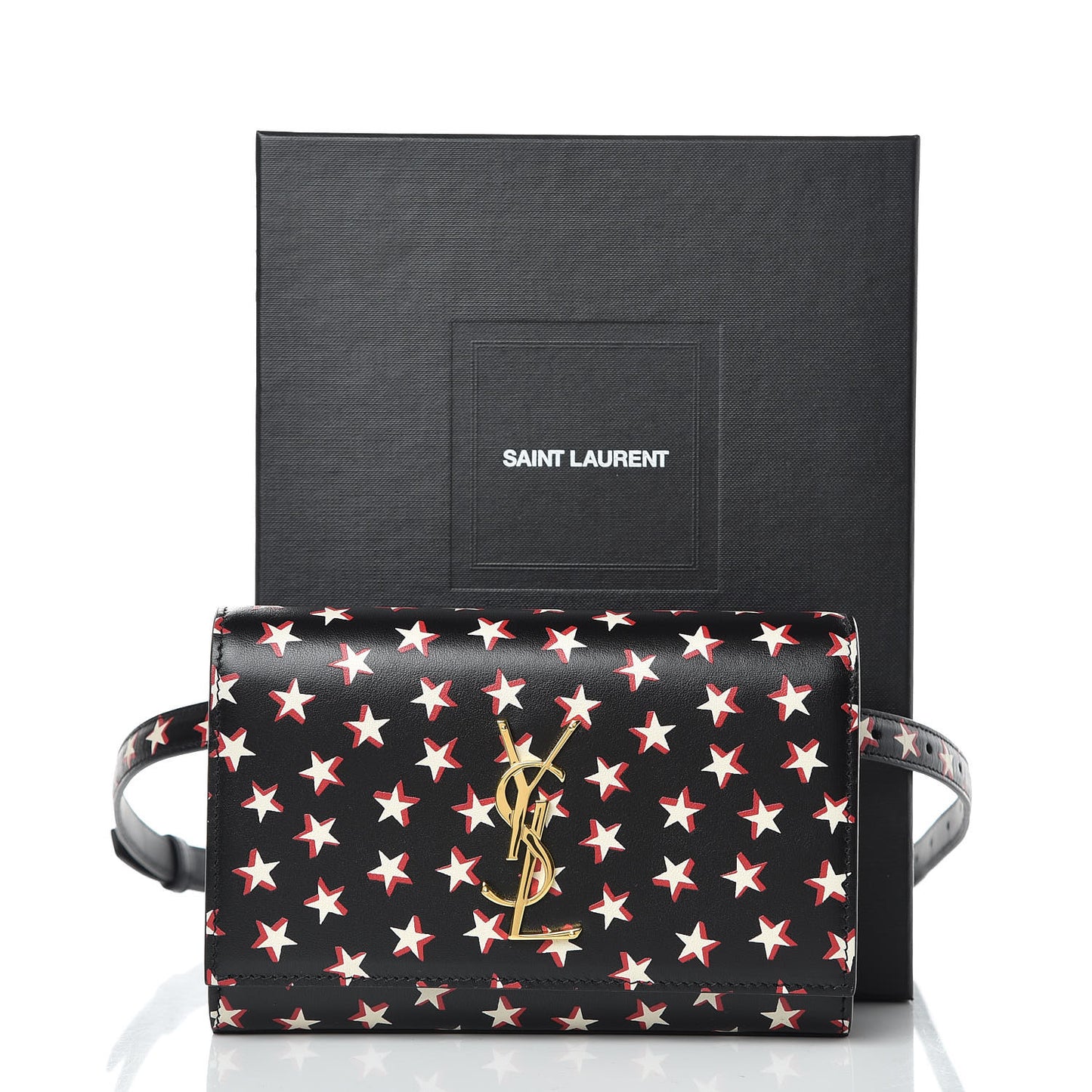 Smooth Calfskin Star Print Monogram Kate Belt Bag Black Ivory Red