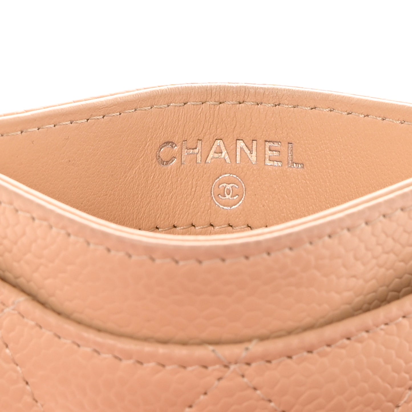 Caviar Quilted Card Holder Beige