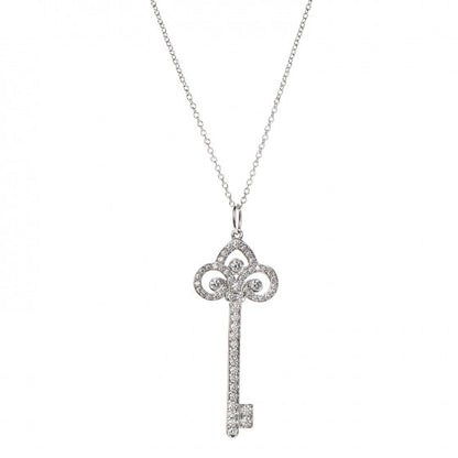 Tiffany Platinum Diamond .41ct Fleur De Lis Key Pendant Necklace 1 of 6