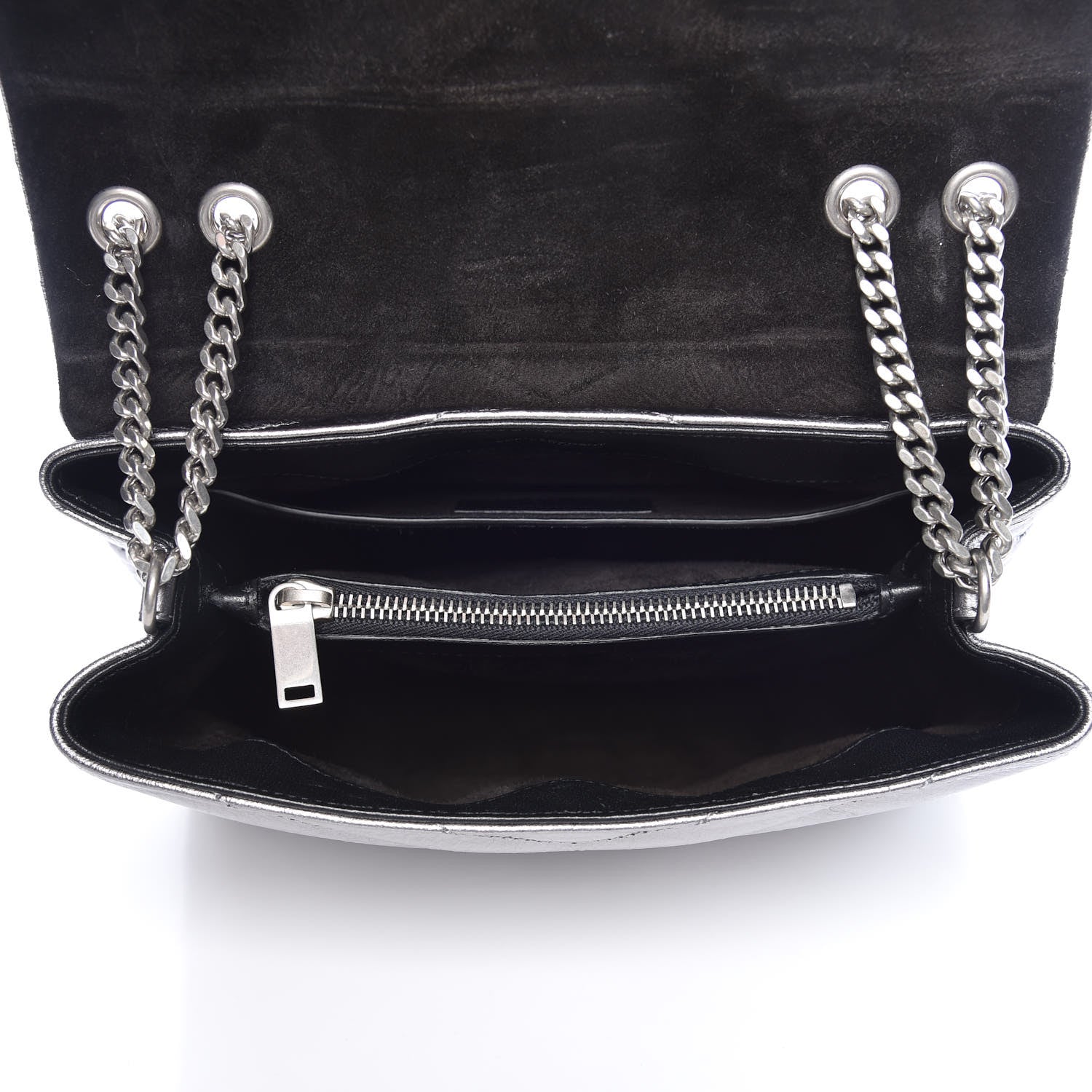 Saint Laurent Metallic Calfskin Y Quilted Monogram Small Loulou Chain Satchel Acciaio 5 of 9