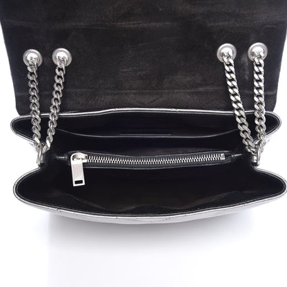 Saint Laurent Metallic Calfskin Y Quilted Monogram Small Loulou Chain Satchel Acciaio 5 of 9