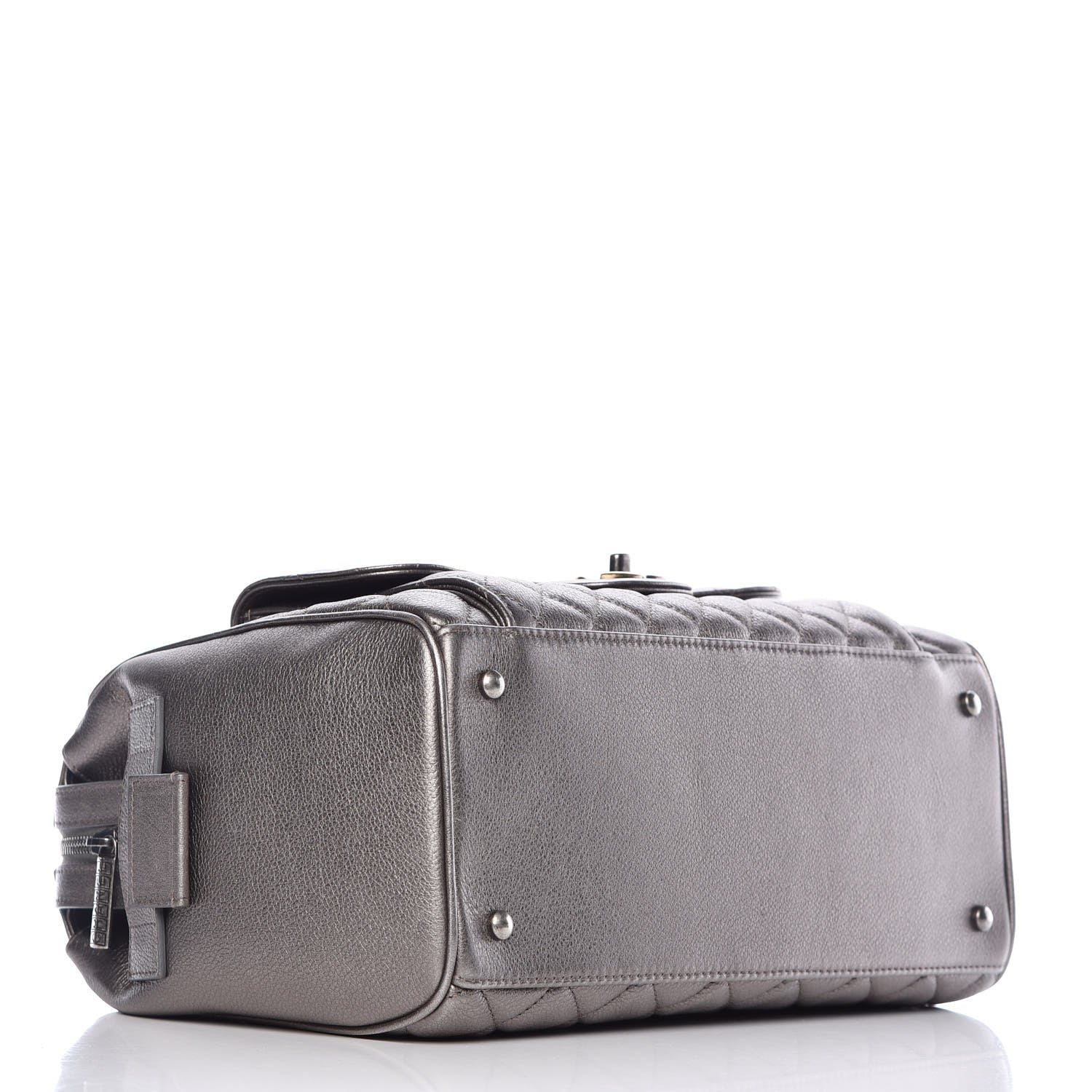 Chanel Metallic Grained Calfskin Quilted Large Casual Pocket Bowling Bag Silver 4 of 9