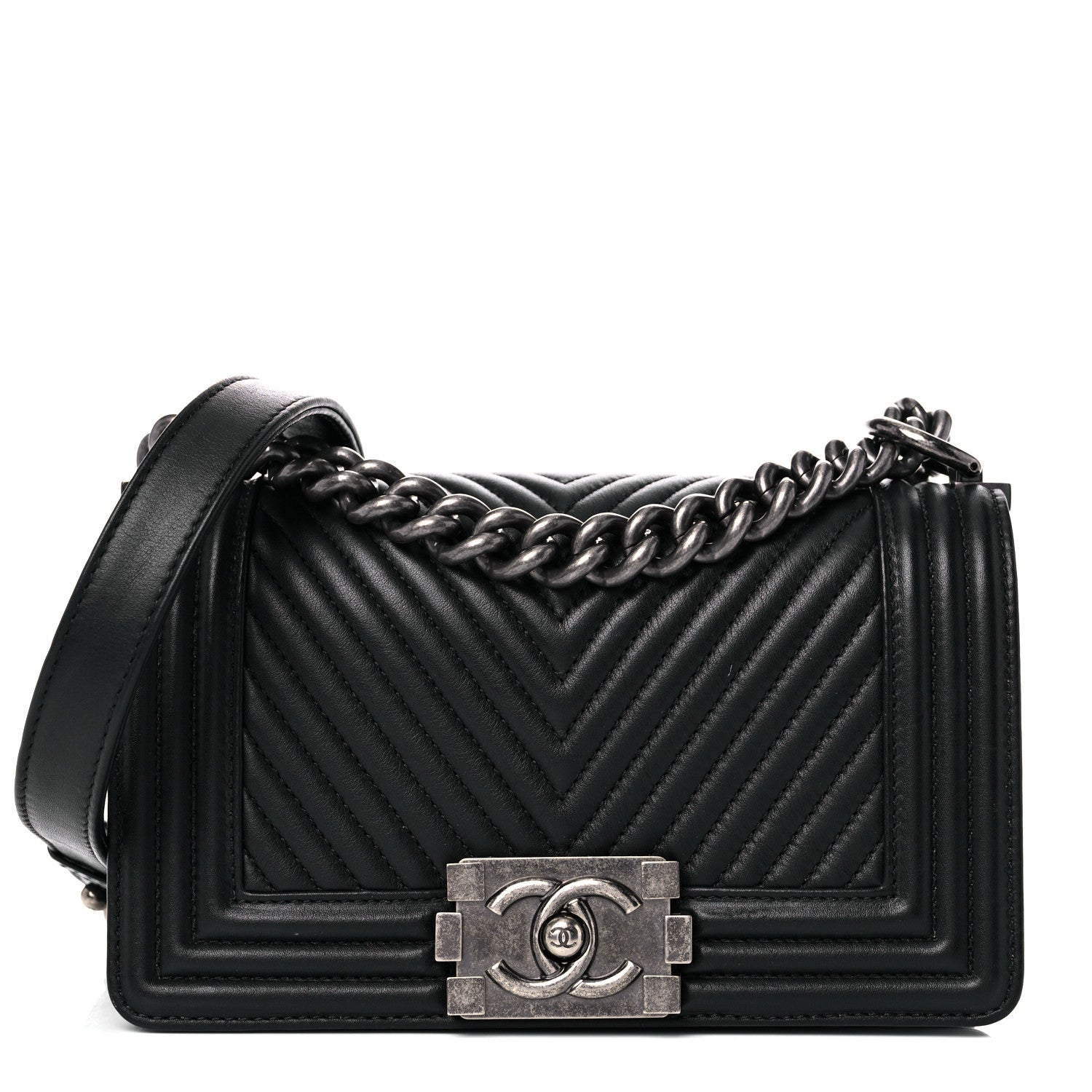 Chanel Calfskin Chevron Quilted Small Boy Flap Black 1 of 13