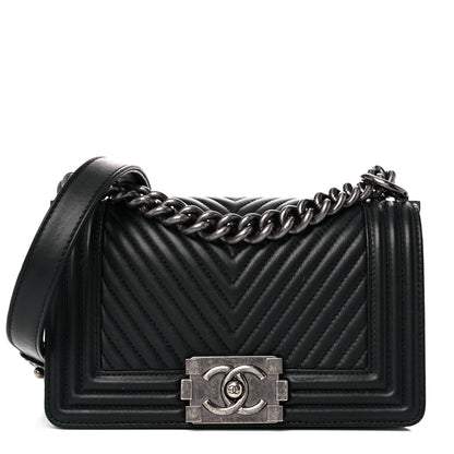 Chanel Calfskin Chevron Quilted Small Boy Flap Black 1 of 13