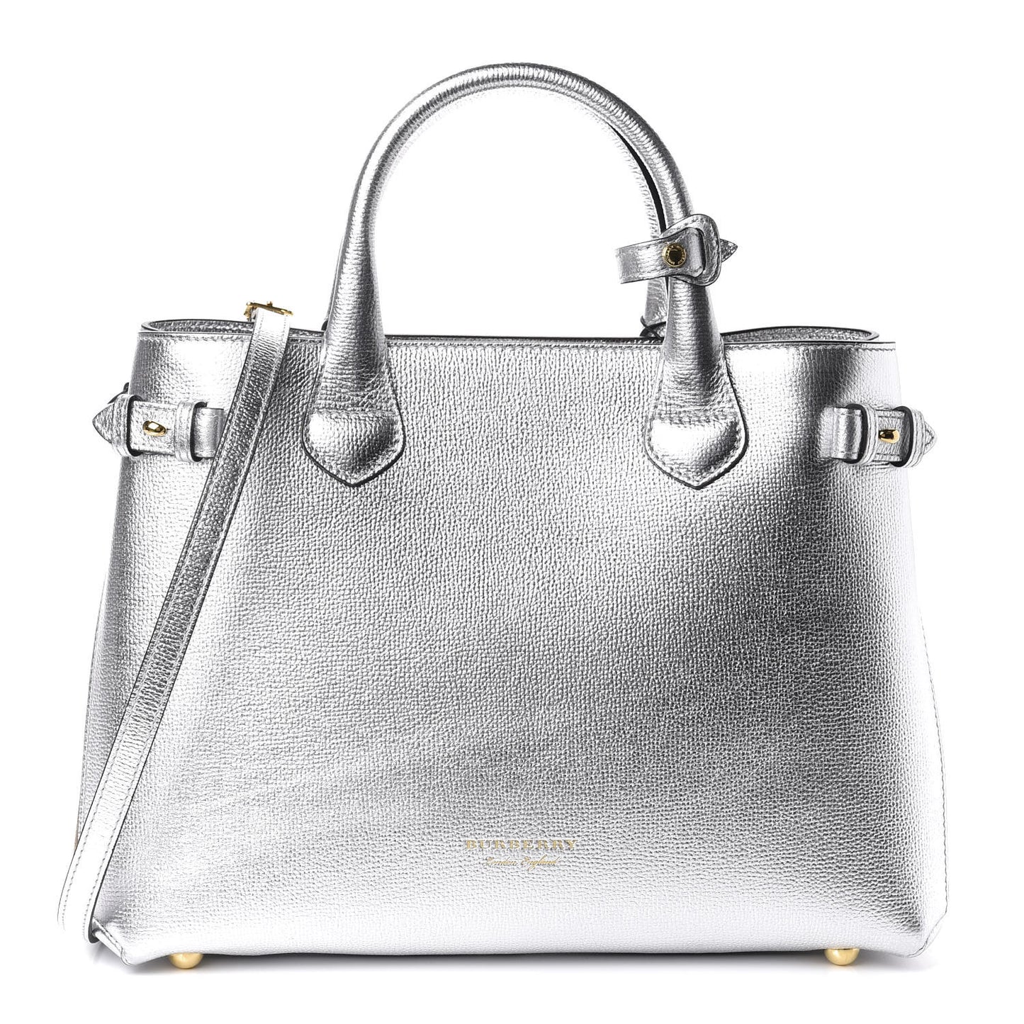 Metallic Grainy Calfskin House Check Medium Banner Tote Silver