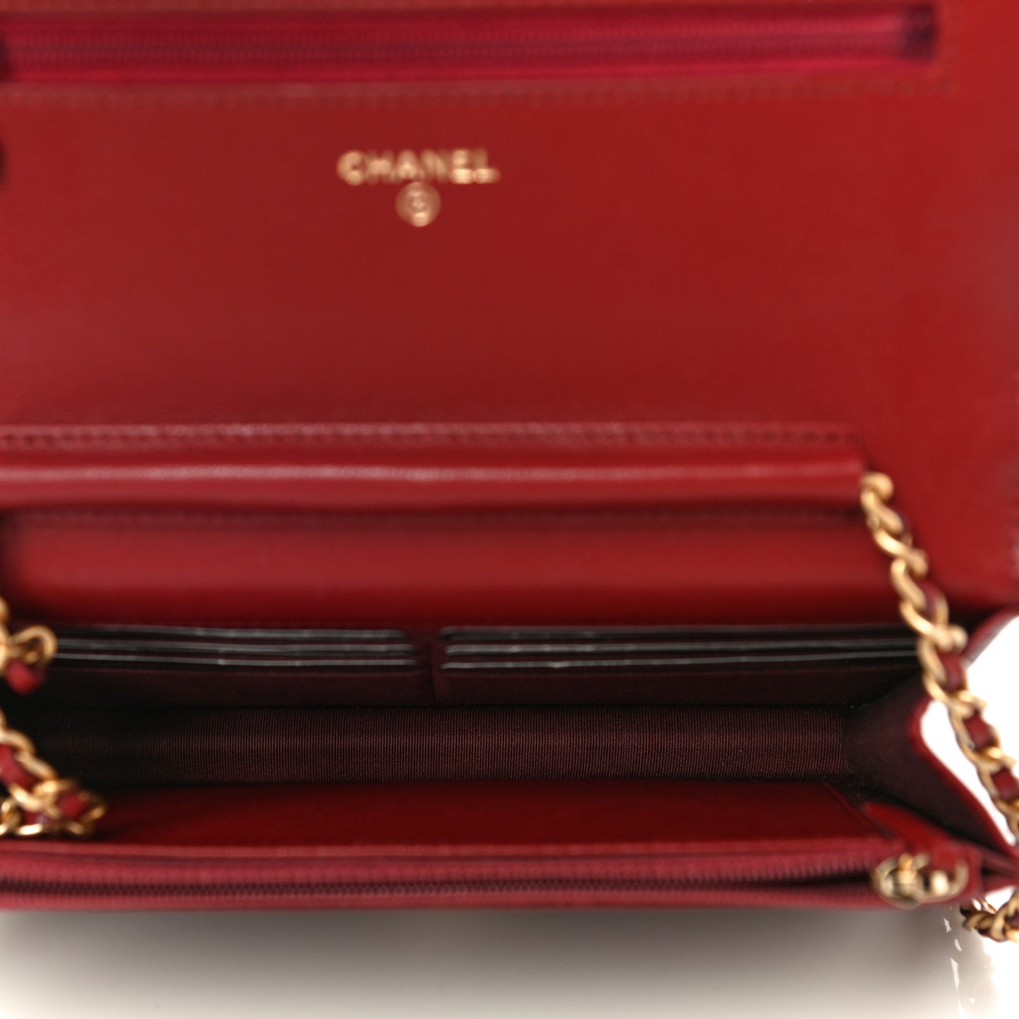 Lambskin Quilted Infinity Wallet On Chain WOC Burgundy