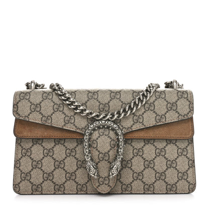 Gucci GG Supreme Monogram Suede Crystal Small Dionysus Shoulder Bag Beige Ebony Taupe 1 of 11