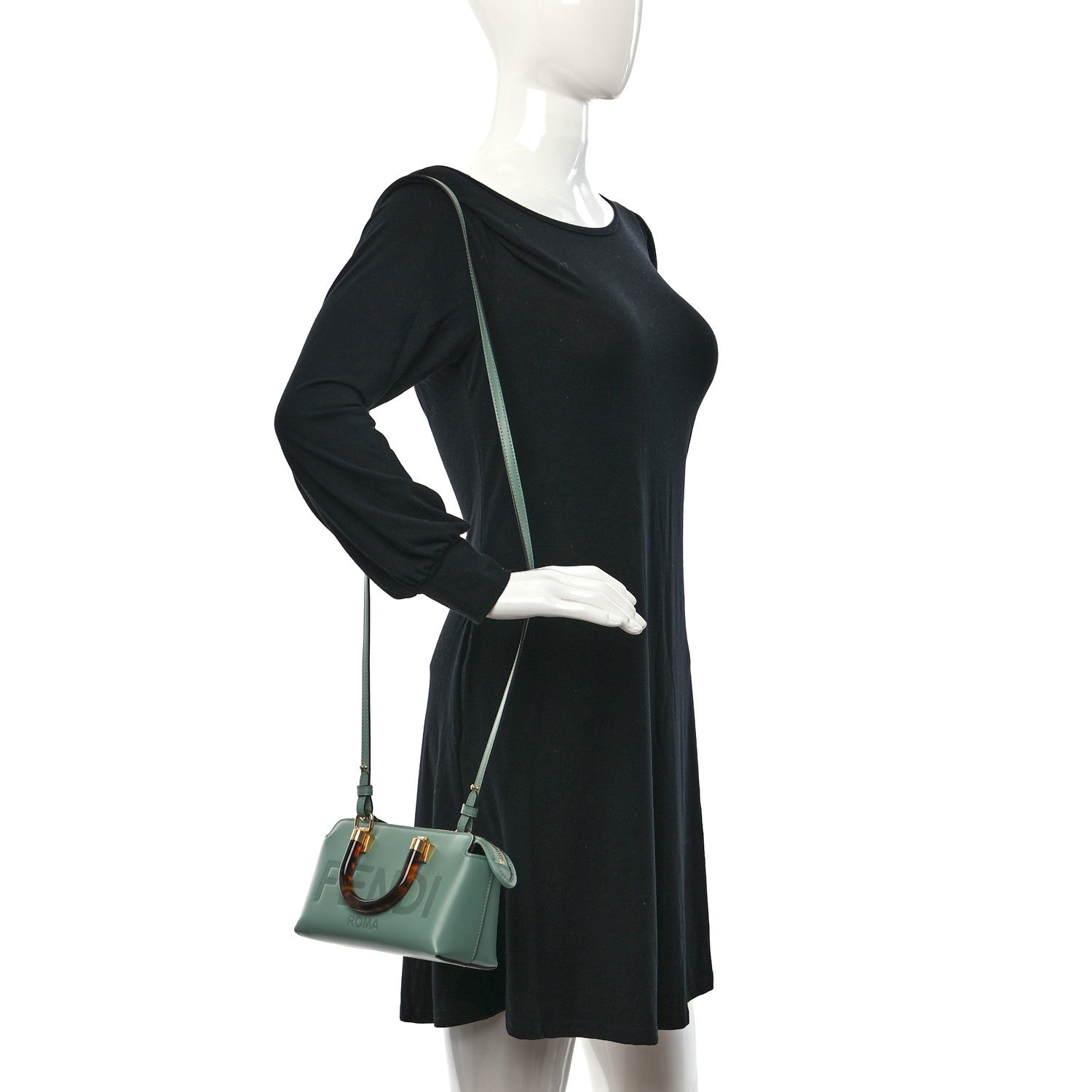 Fendi Vitello King Plexiglass Logo Embossed Mini By The Way Top Handle Boston Bag Menta 2 of 8