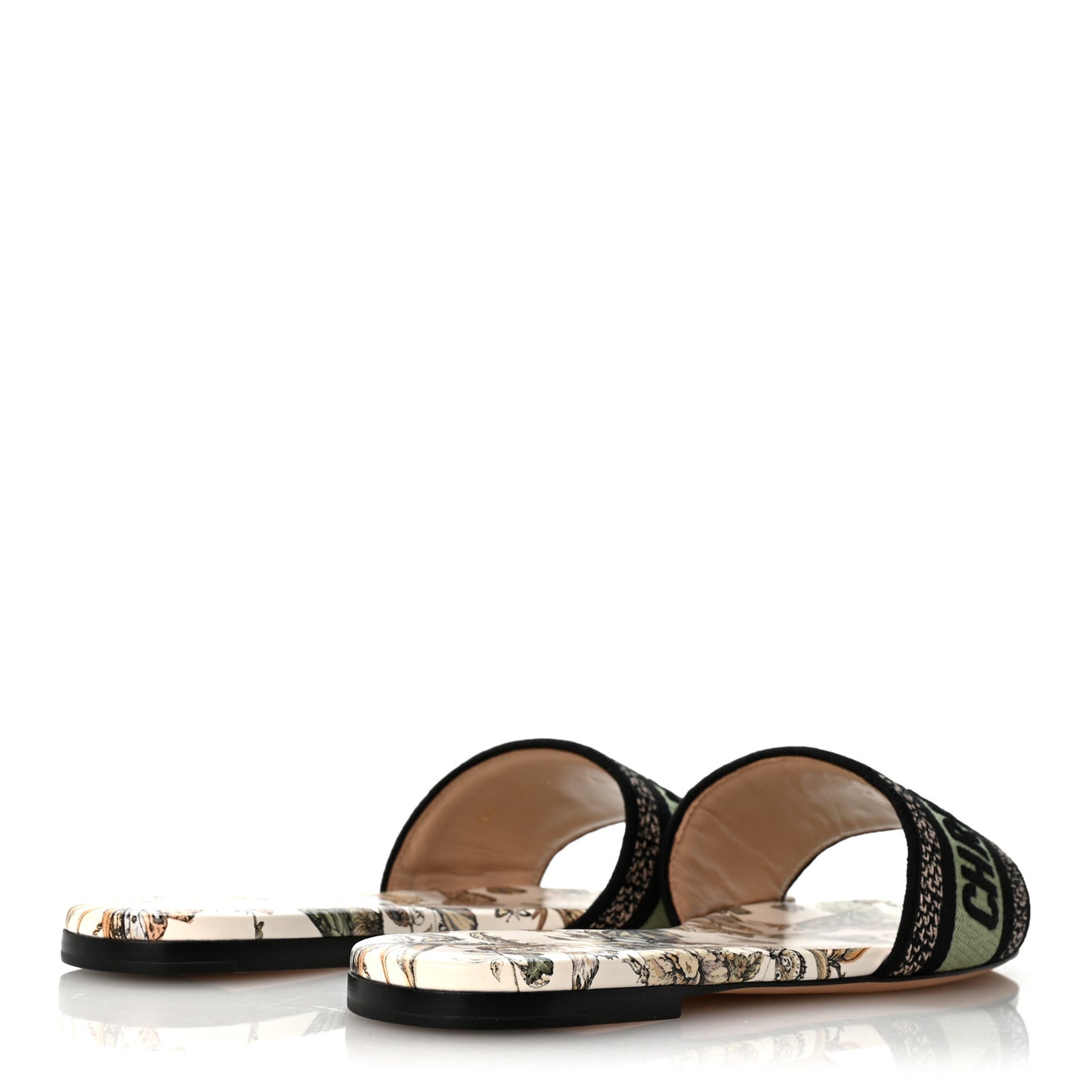 Canvas Embroidered Butterfly Dway Mules Slide Sandals 39.5 Green