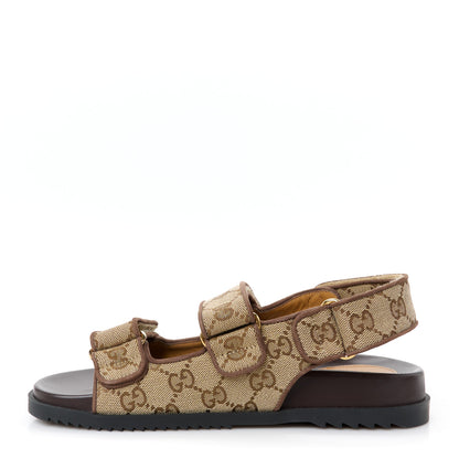Gucci Monogram Kid Scamosciato Double G Womens Dad Sandals 36.5 Beige Ebony New Acero 1 of 10