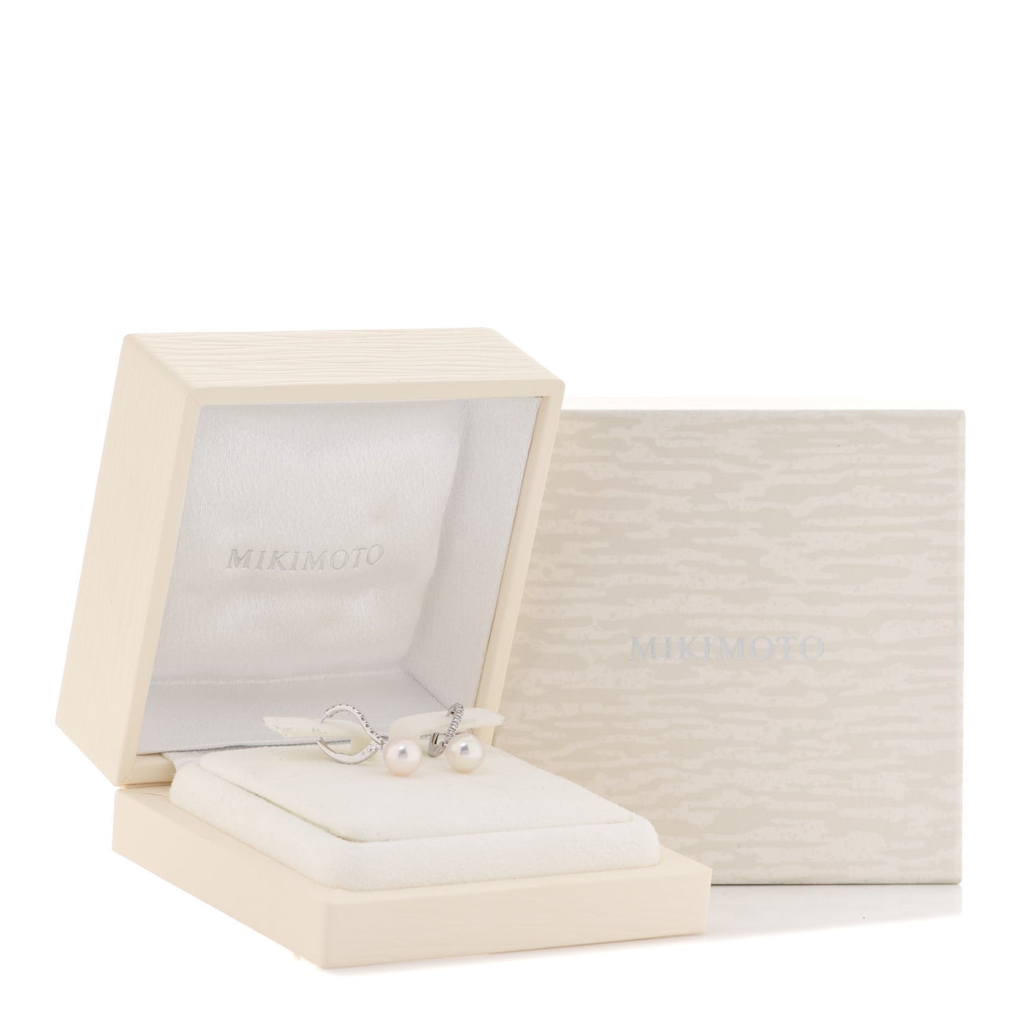 18K White Gold Diamond Akoya Pearl 7.5mm Drop Earrings