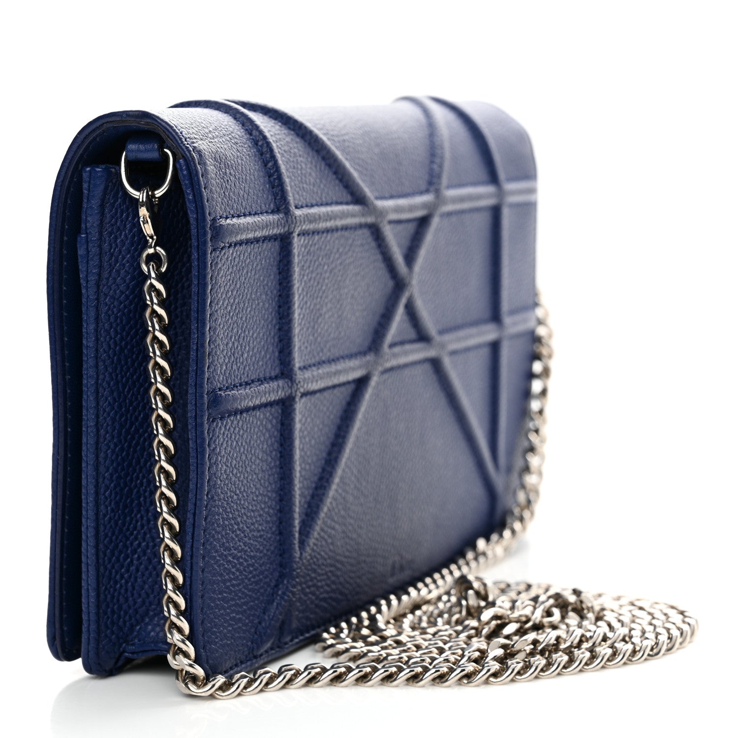 Christian Dior Grained Calfskin Diorama Wallet on Chain Pouch Blue 3 of 13