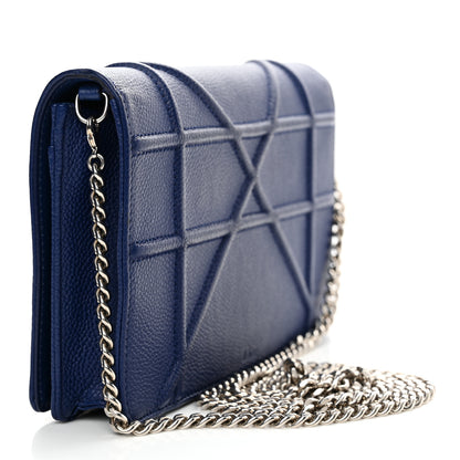 Christian Dior Grained Calfskin Diorama Wallet on Chain Pouch Blue 3 of 13