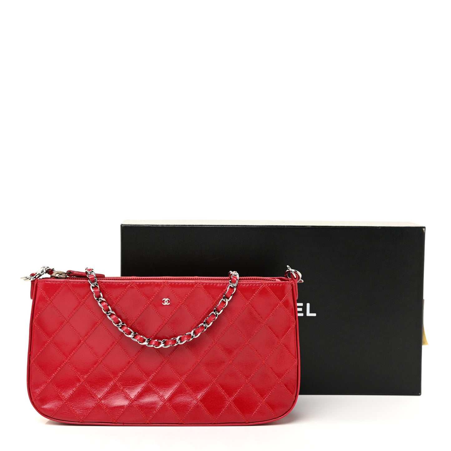 Lambskin Diamond Stitch Pochette Red