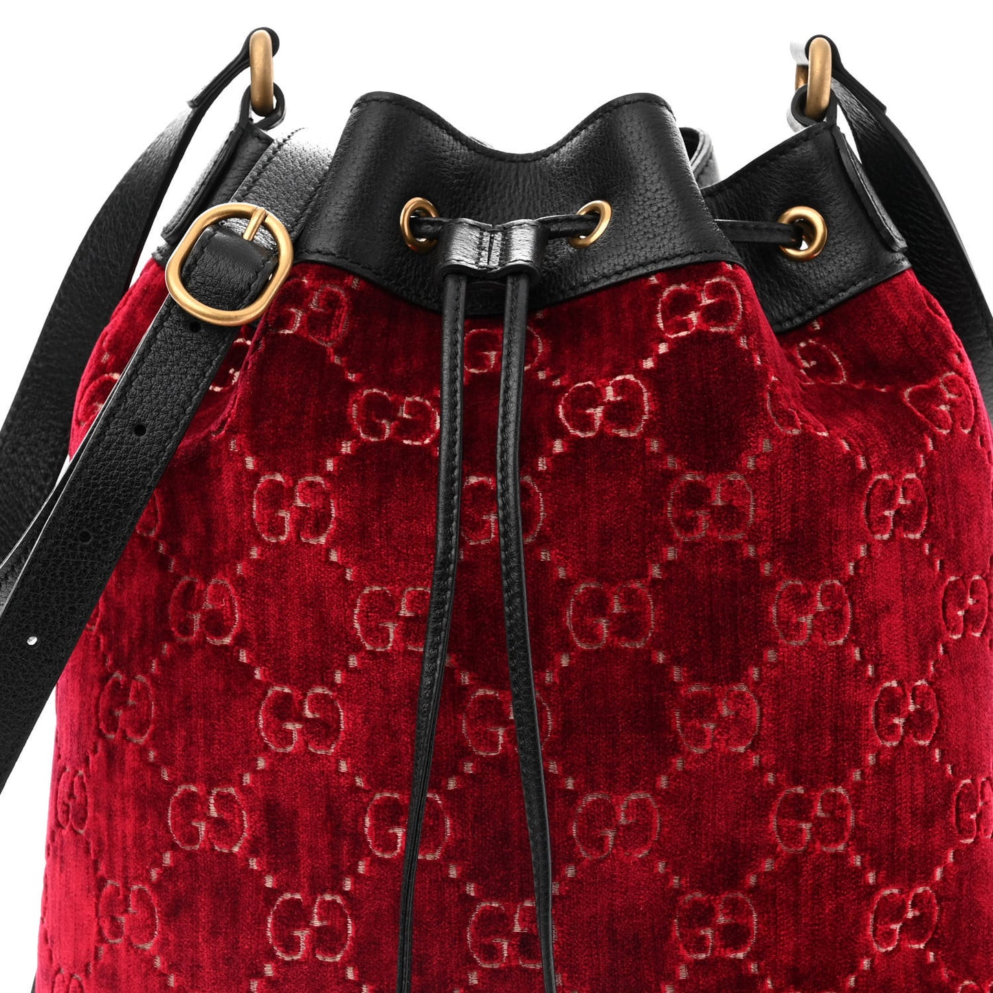 Velvet GG Monogram Web Bucket Bag Red Cipria Black