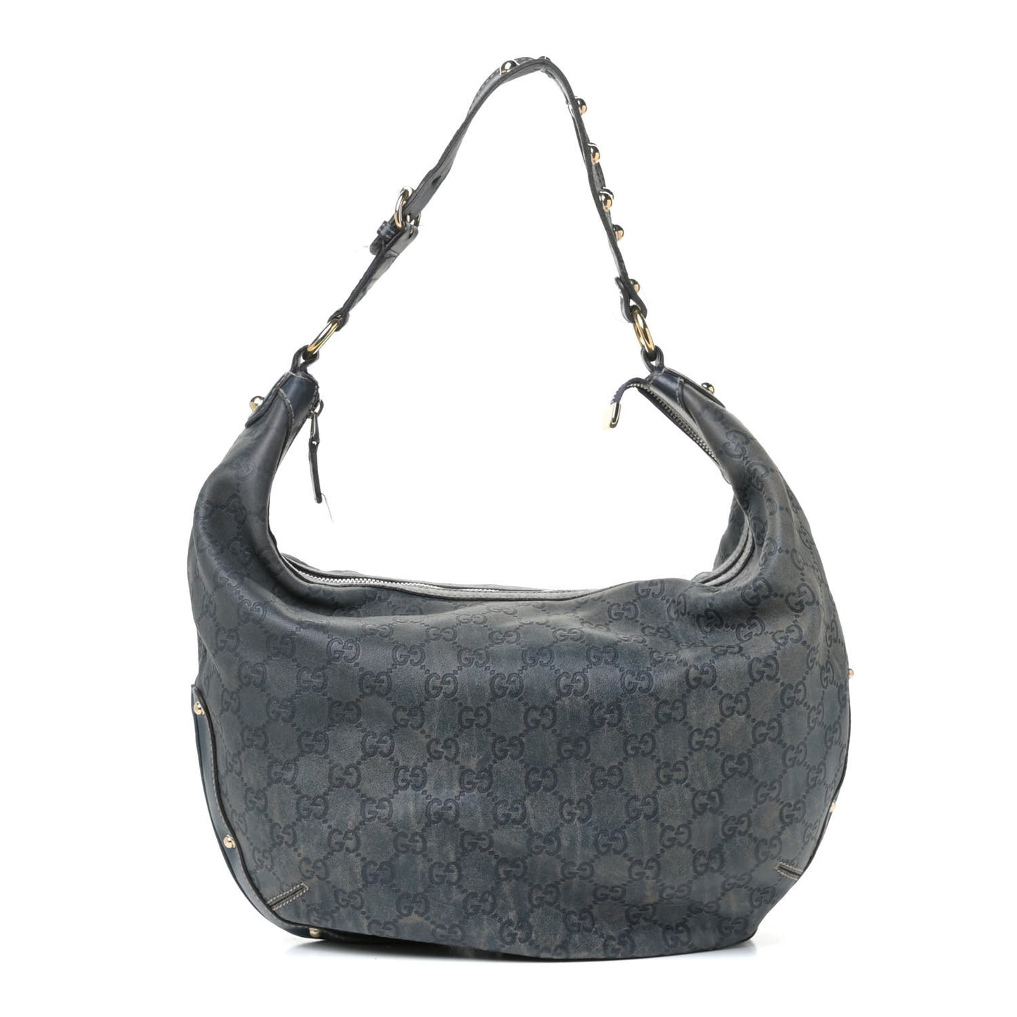 Guccissima Large Biba Studded Hobo Blue