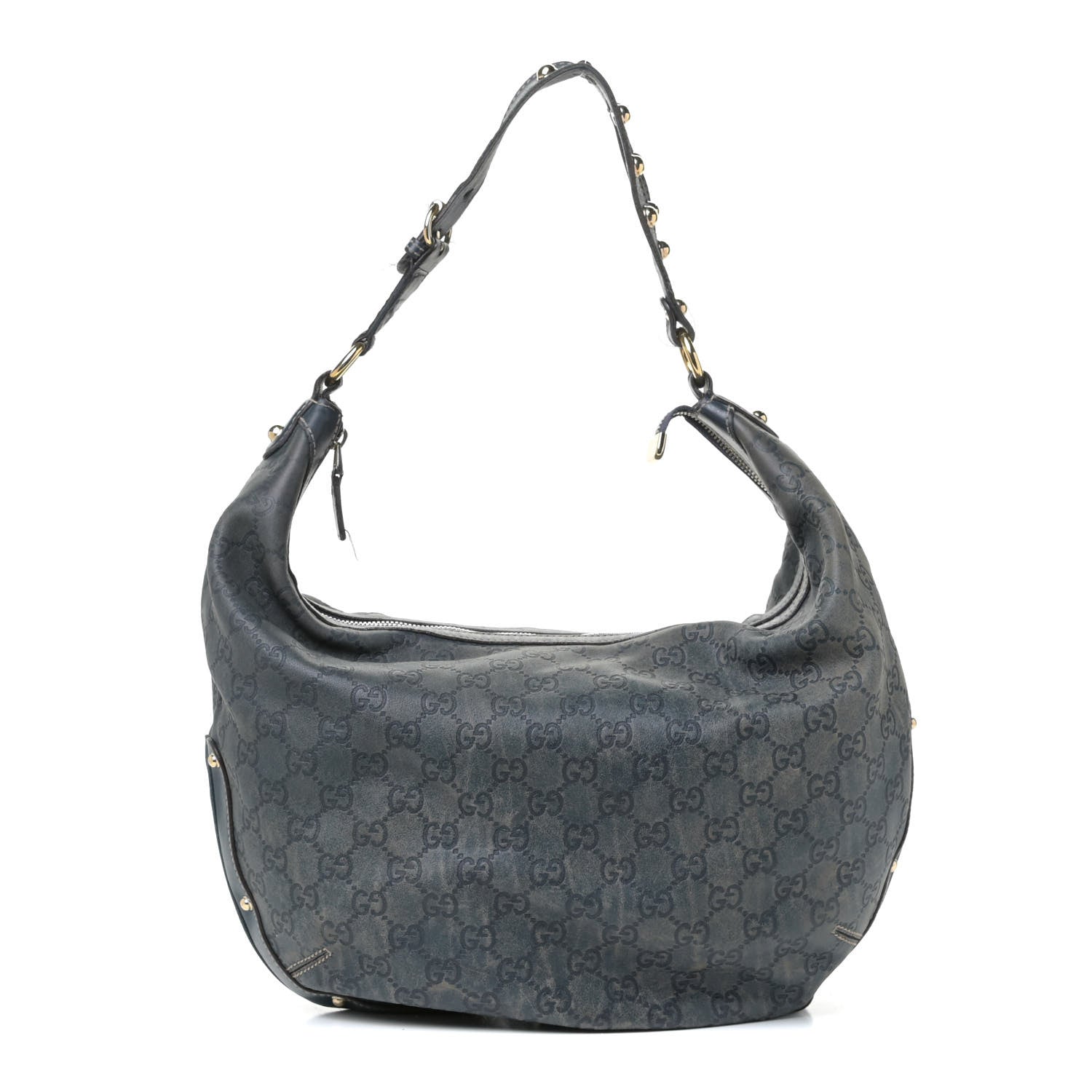 Gucci Guccissima Large Biba Studded Hobo Blue 1 of 18