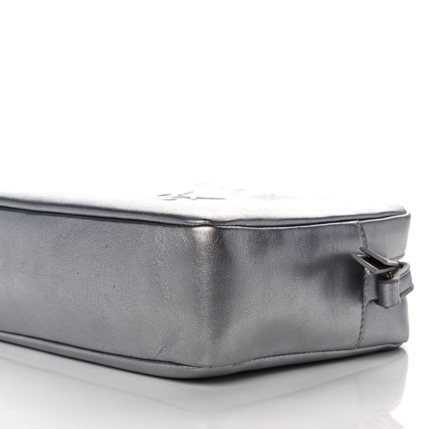 Metallic Calfskin Monogram Small Lou Camera Bag Silver