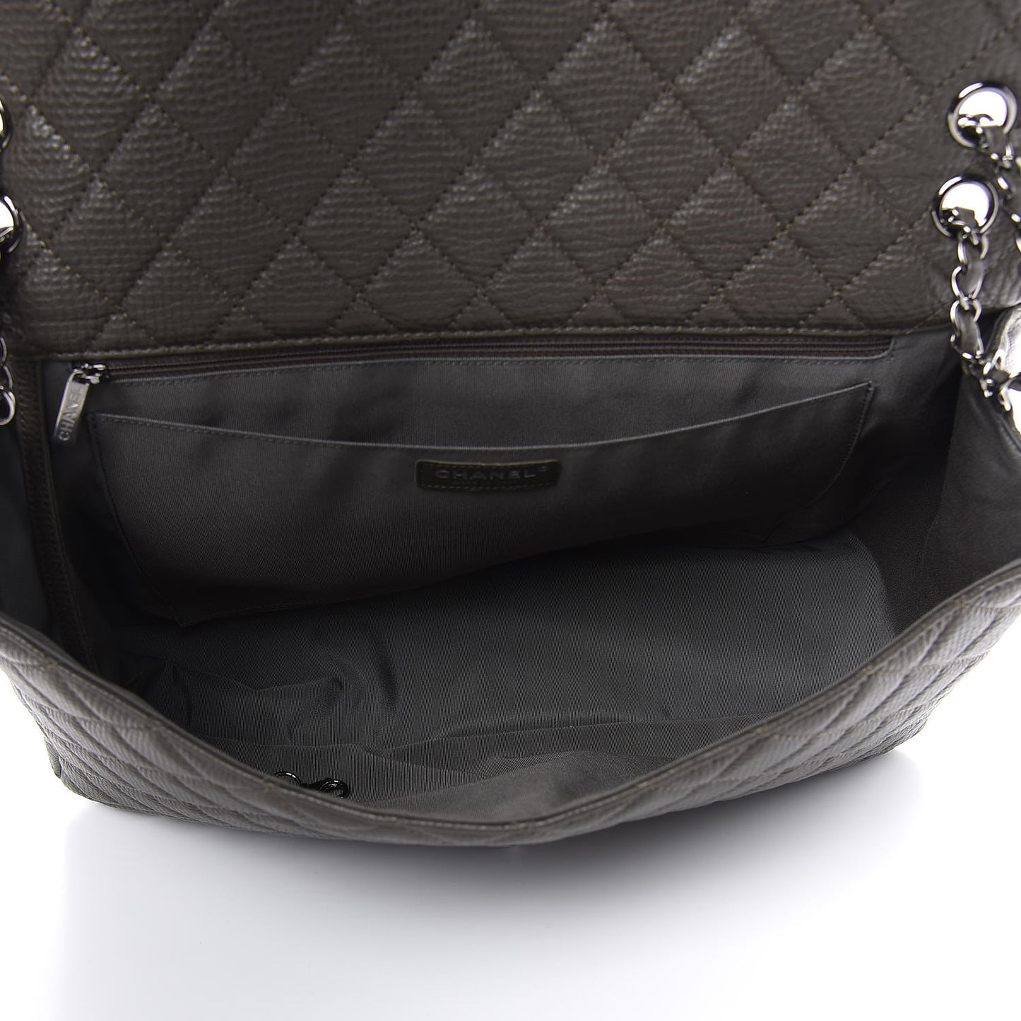 Calfskin Quilted Small XXL Travel Flap Bag Khaki