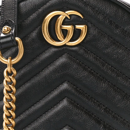 Gucci Azalea Calfskin Matelasse Heart Mini GG Marmont Round Shoulder Bag Black 9 of 11