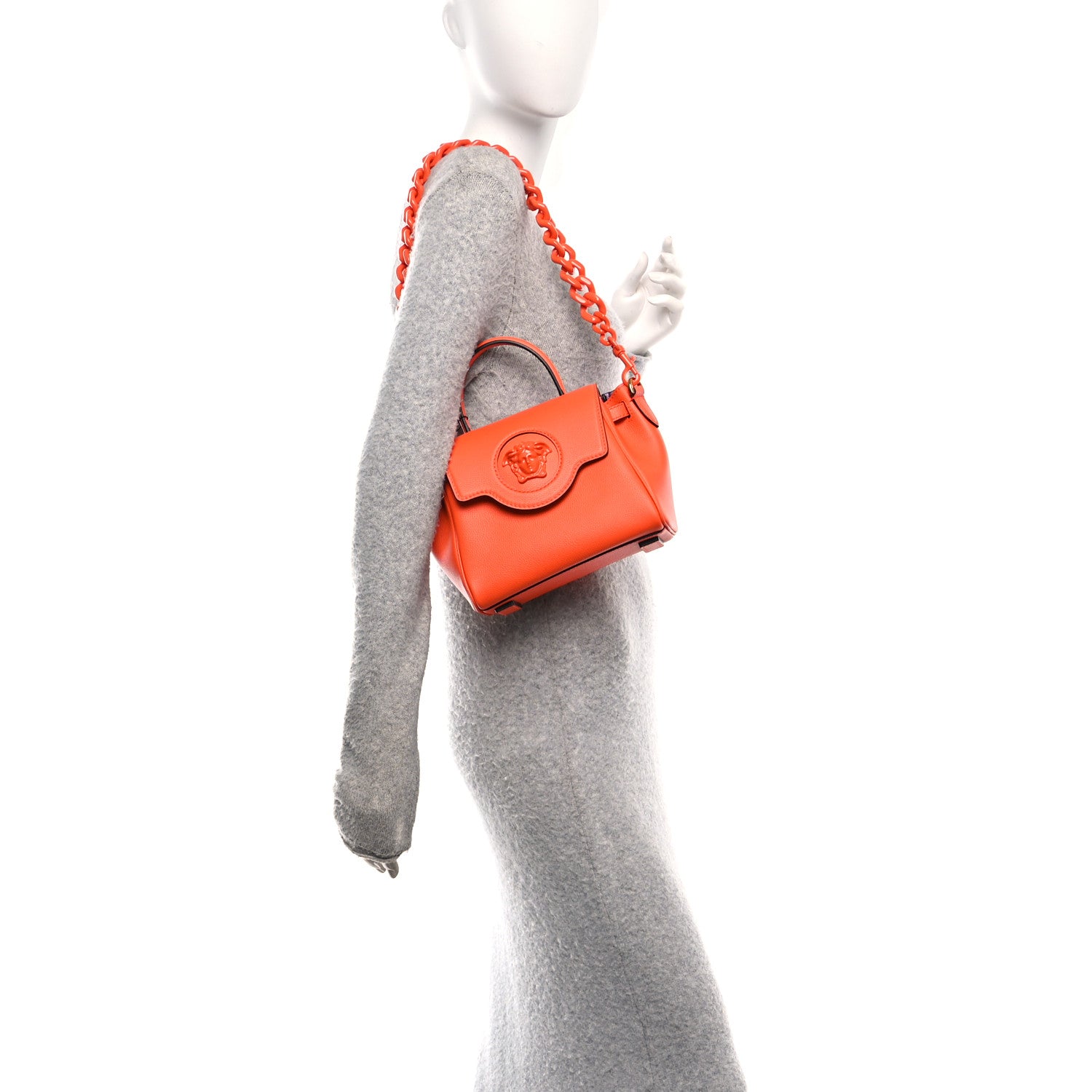 Versace Grained Calfskin Small La Medusa Top Handle Bag Orange 2 of 9