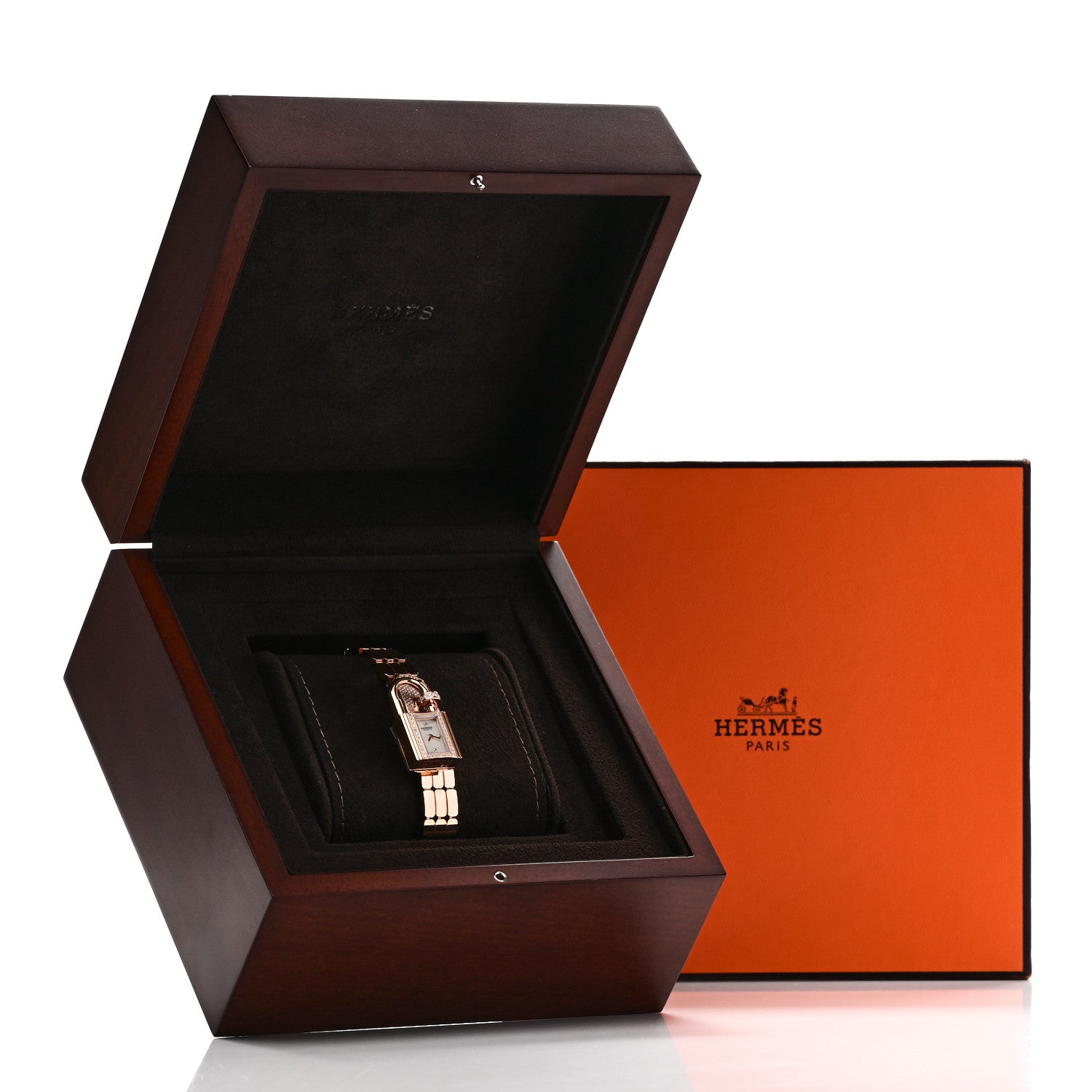 Hermes 18K Rose Gold Diamond Pave 16mm Kelly Quartz Watch 6 of 6