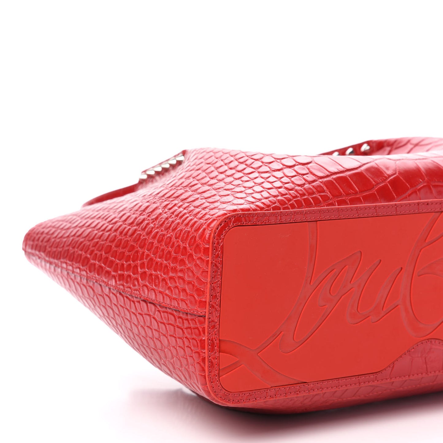 Crocodile Embossed Calfskin Spiked Small Cabarock Shopper Tote Red