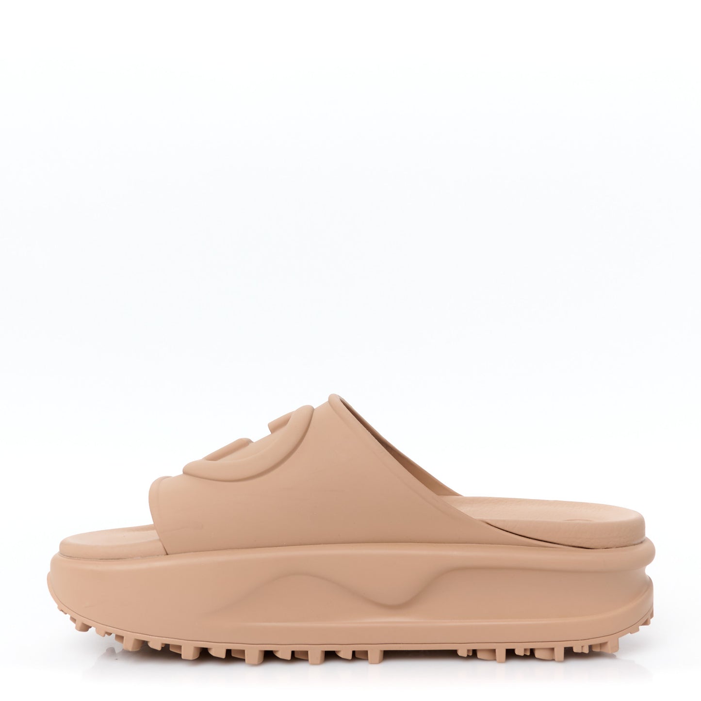 Soft Rubber Womens Interlocking G Platform 42mm Slide Sandals 38 Vintage Camel