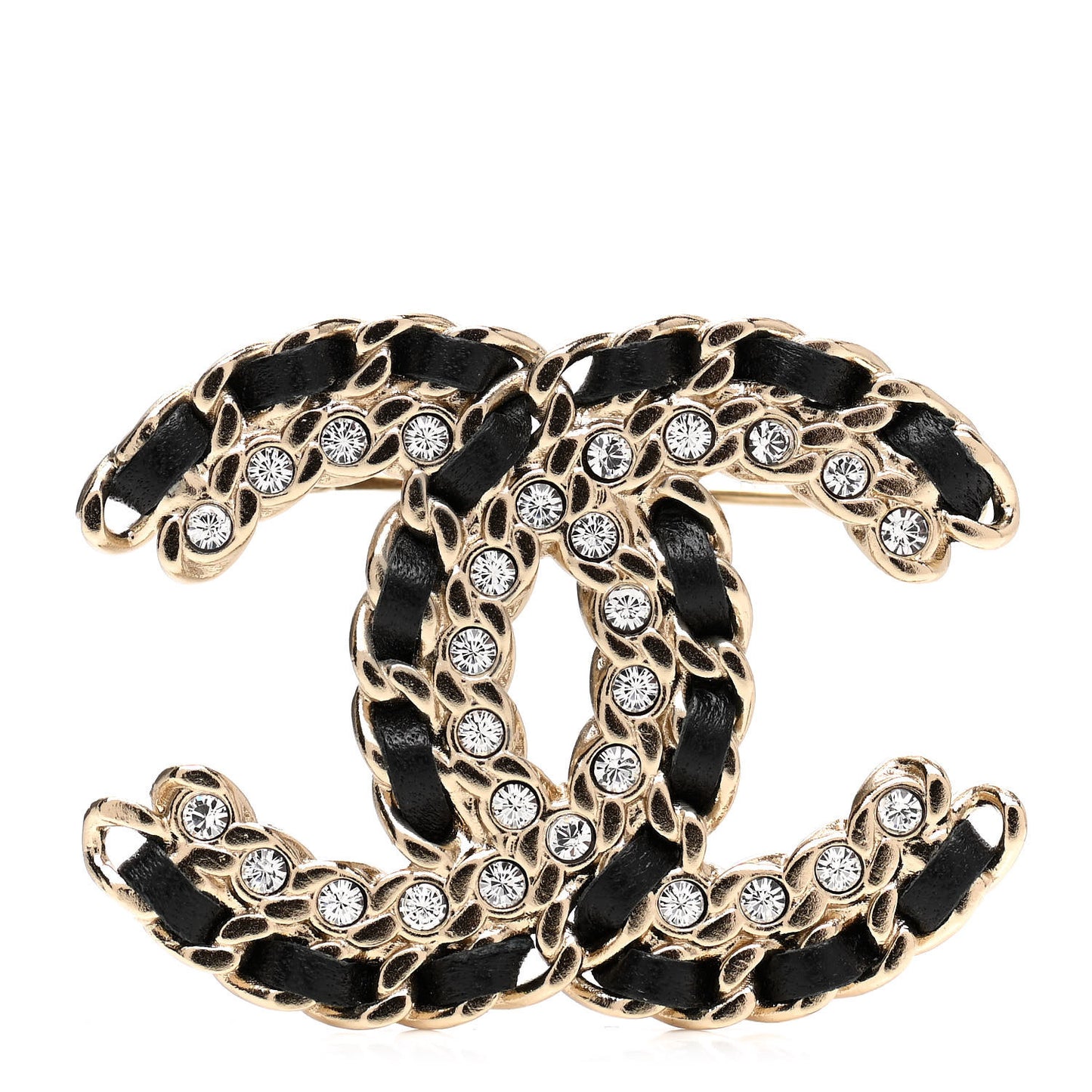 Lambskin Crystal Vintage Allure CC Chain Brooch Black Gold