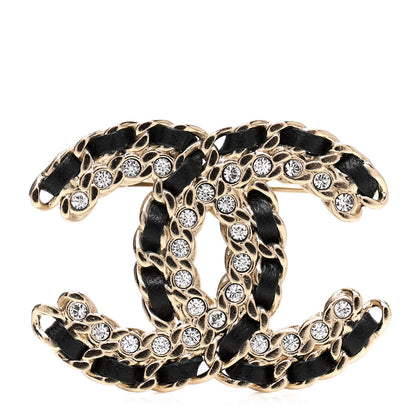 Chanel Lambskin Crystal Vintage Allure CC Chain Brooch Black Gold 1 of 5