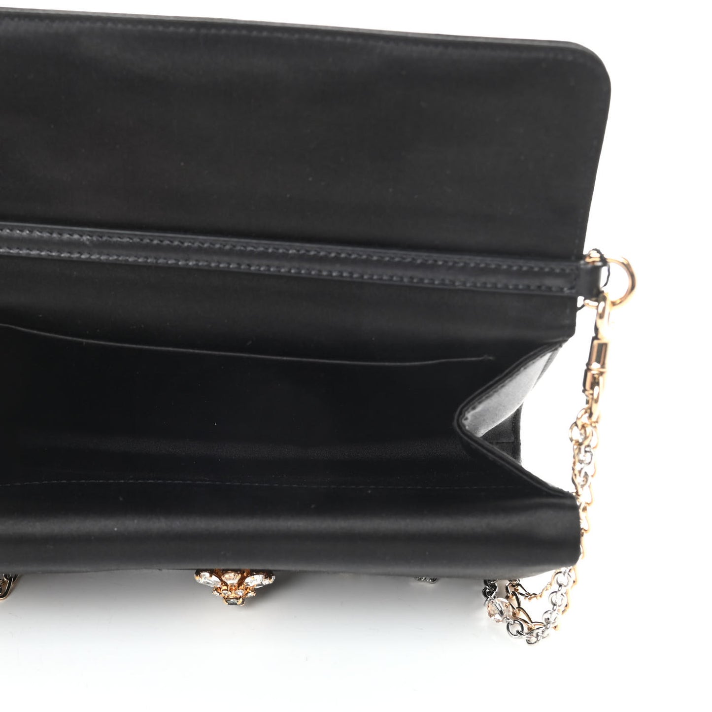 Satin Crystal Chain Shoulder Bag Black