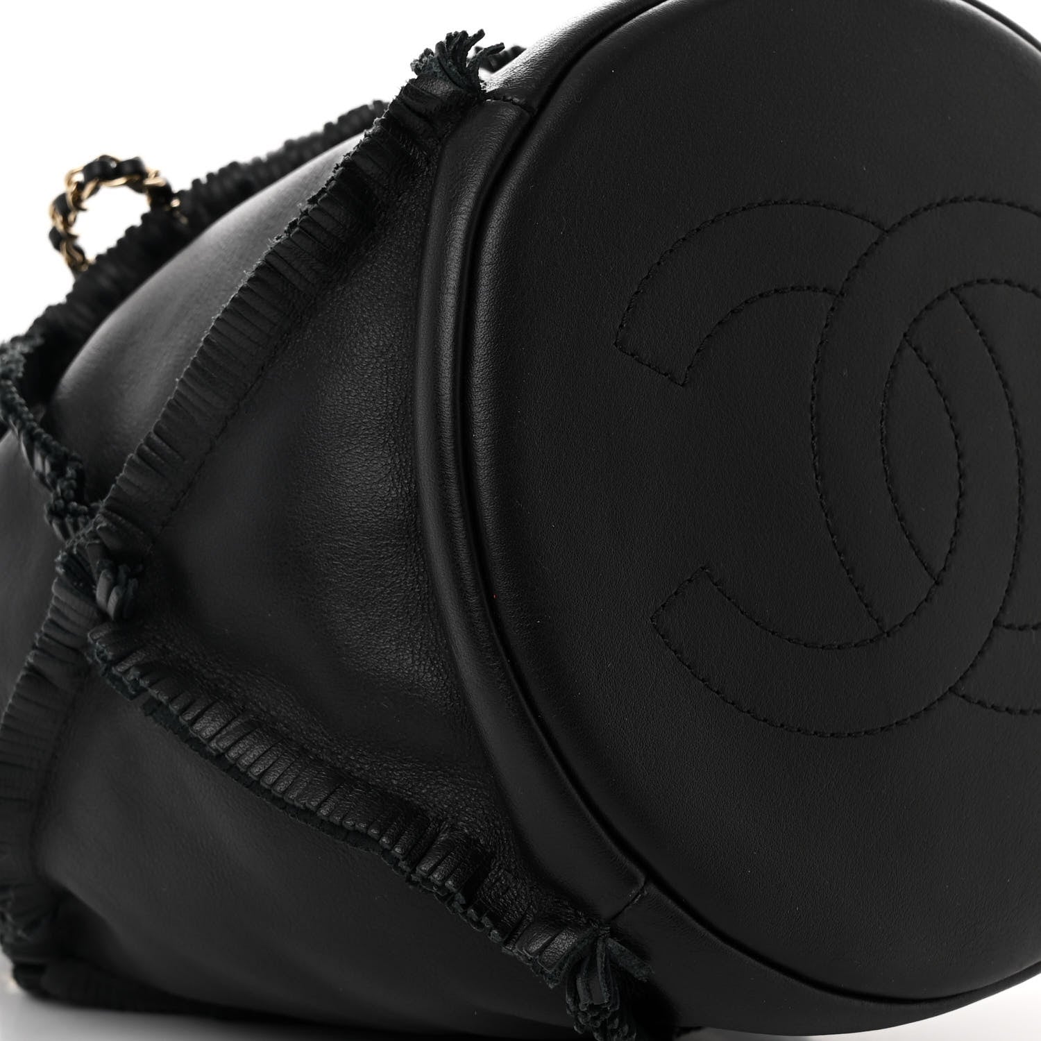 Chanel Lambskin Quilted Fringe CC Chain Bucket Drawstring Bag Black 9 of 11