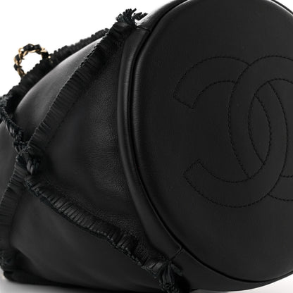 Chanel Lambskin Quilted Fringe CC Chain Bucket Drawstring Bag Black 9 of 11
