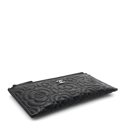 Chanel Lambskin Camellia Embossed Classic Zip Pouch Black 4 of 10