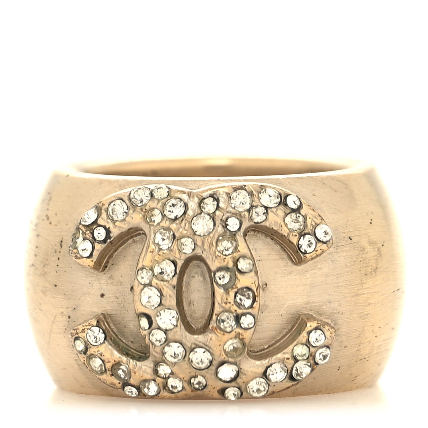 Chanel Crystal CC Wide Ring 50 5.5 Gold 1 of 4