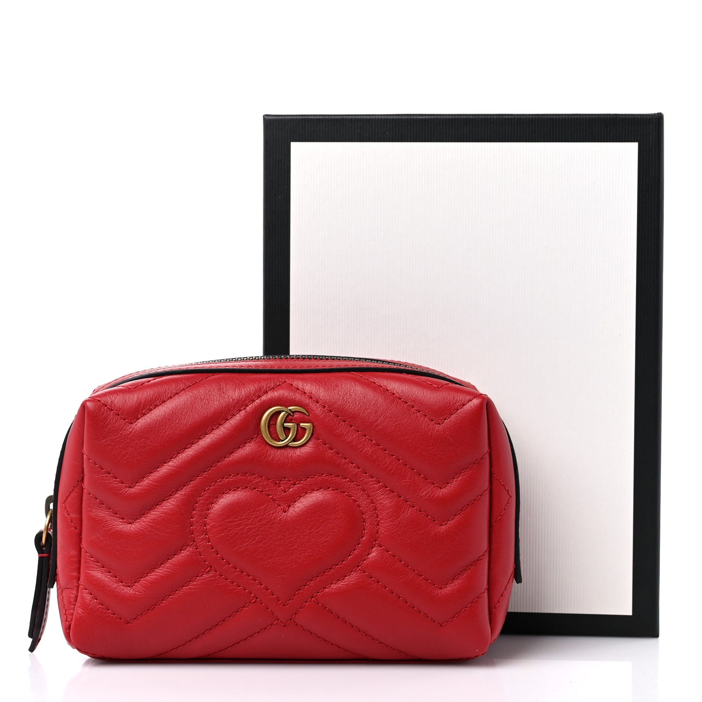 Calfskin Matelasse GG Marmont Cosmetic Case Hibiscus Red