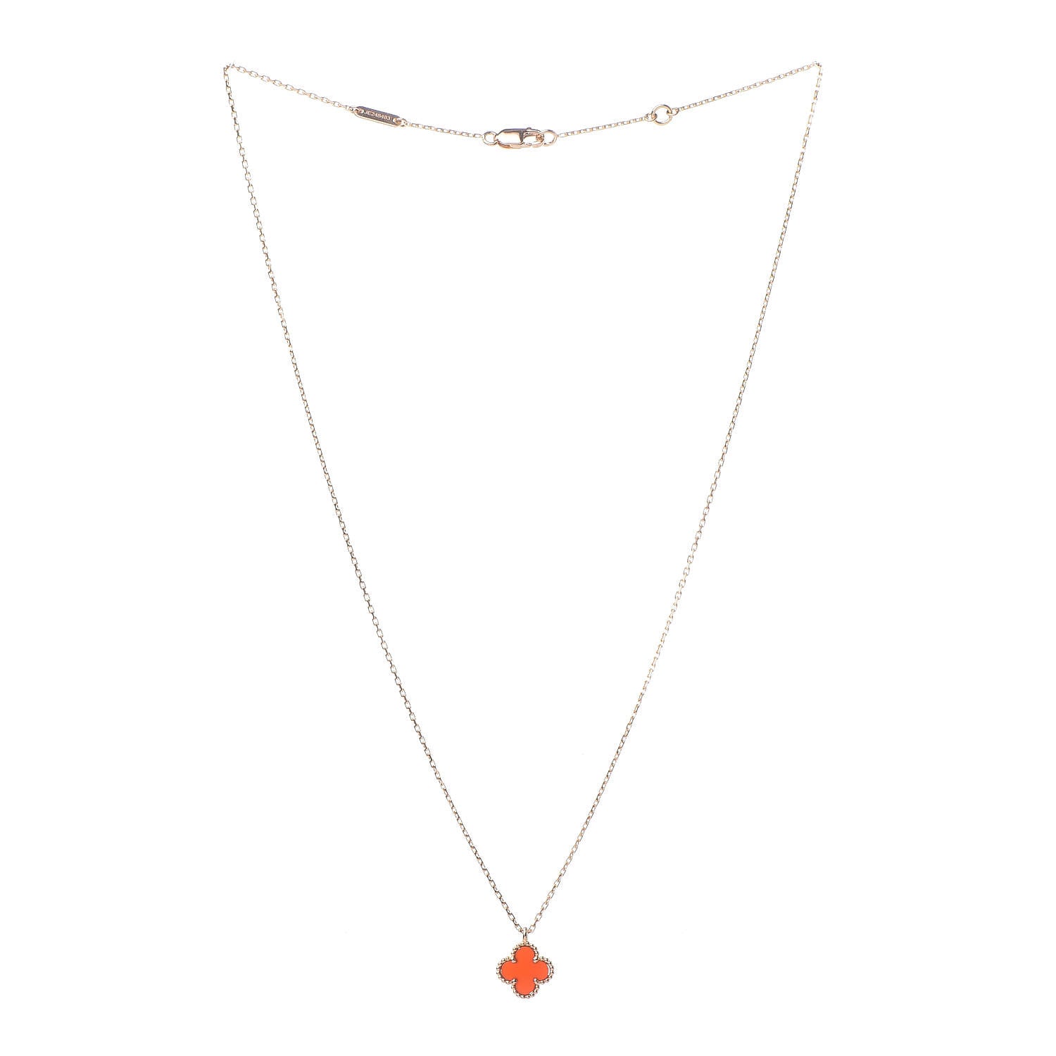 Van Cleef & Arpels 18K Rose Gold Carnelian Sweet Alhambra Pendant Necklace 3 of 8