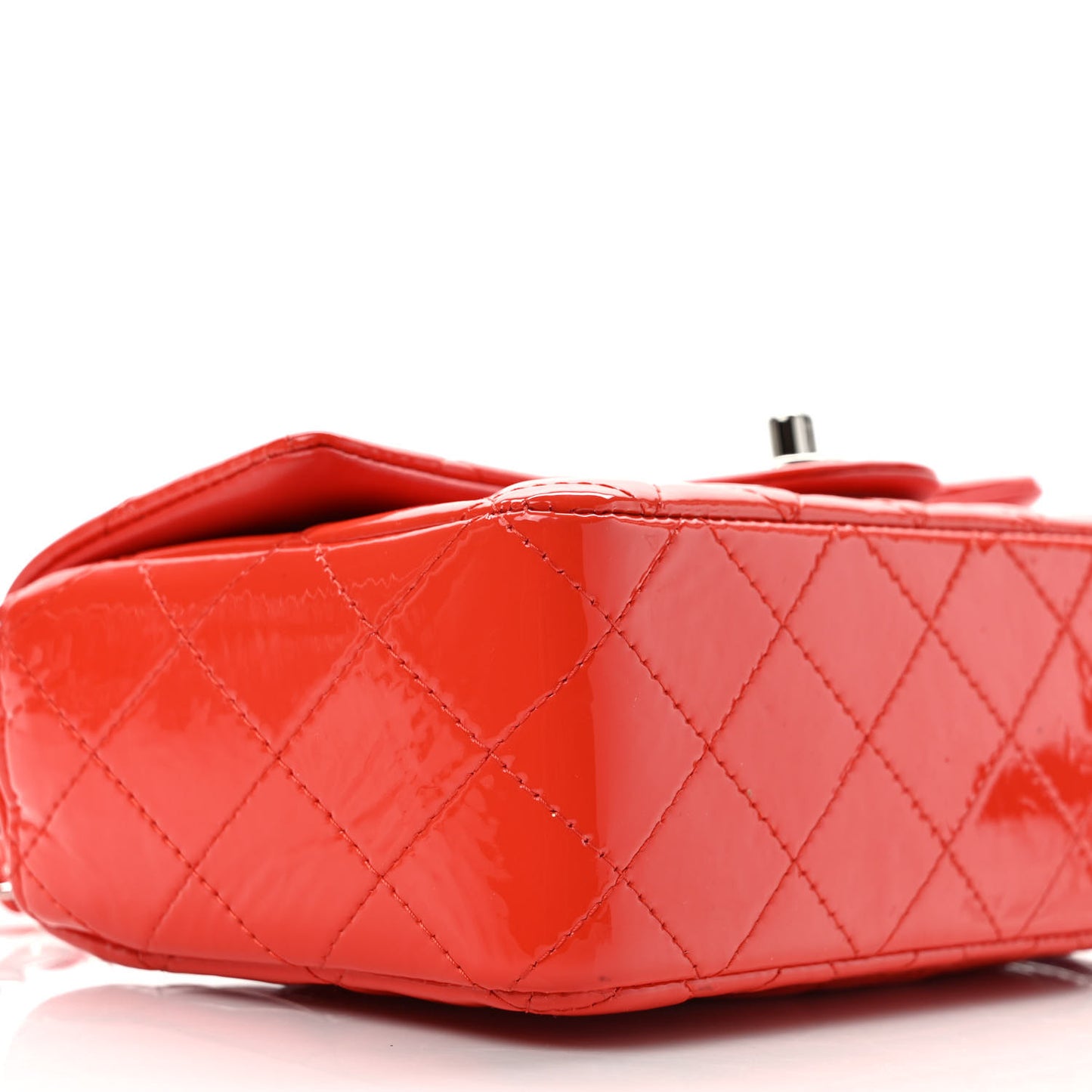 Patent Calfskin Quilted Mini Rectangular Flap Red