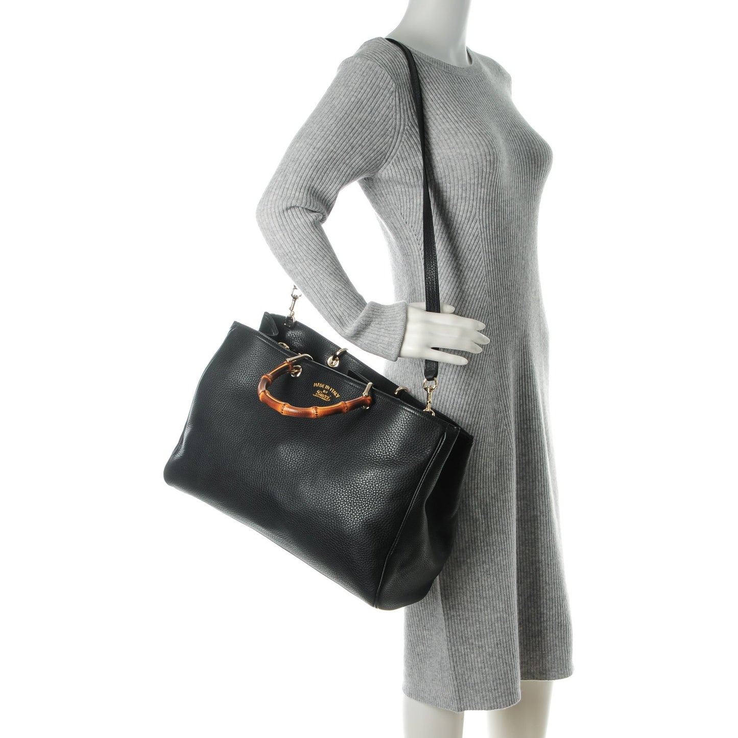Calfskin Large Bamboo Shopper Tote Black