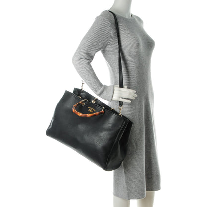 Gucci Calfskin Large Bamboo Shopper Tote Black 2 of 8
