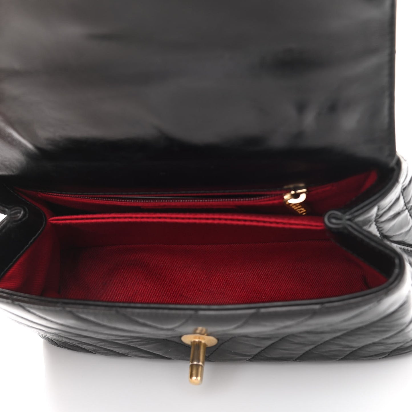 Aged Calfskin Chevron Quilted Mini Coco Handle Flap Black