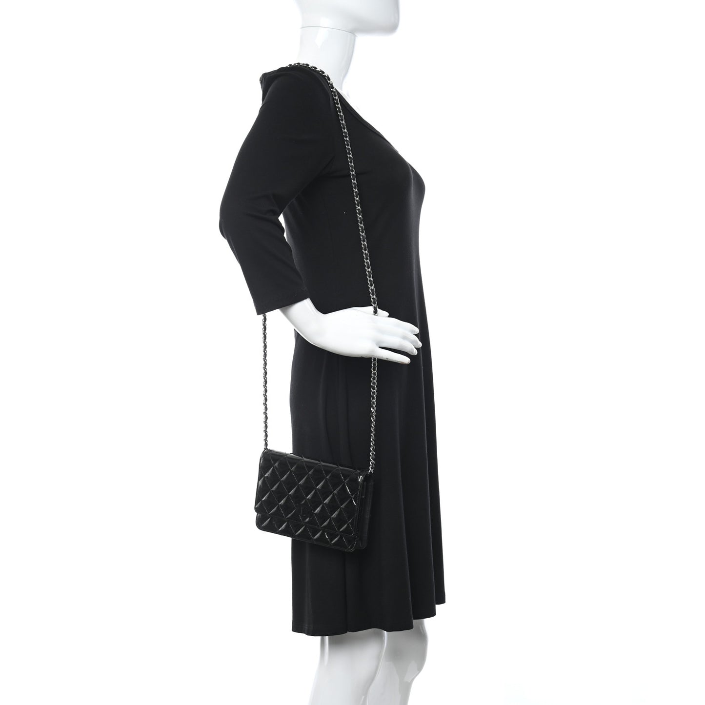 Patent Calfskin Quilted Reissue Wallet On Chain WOC Black