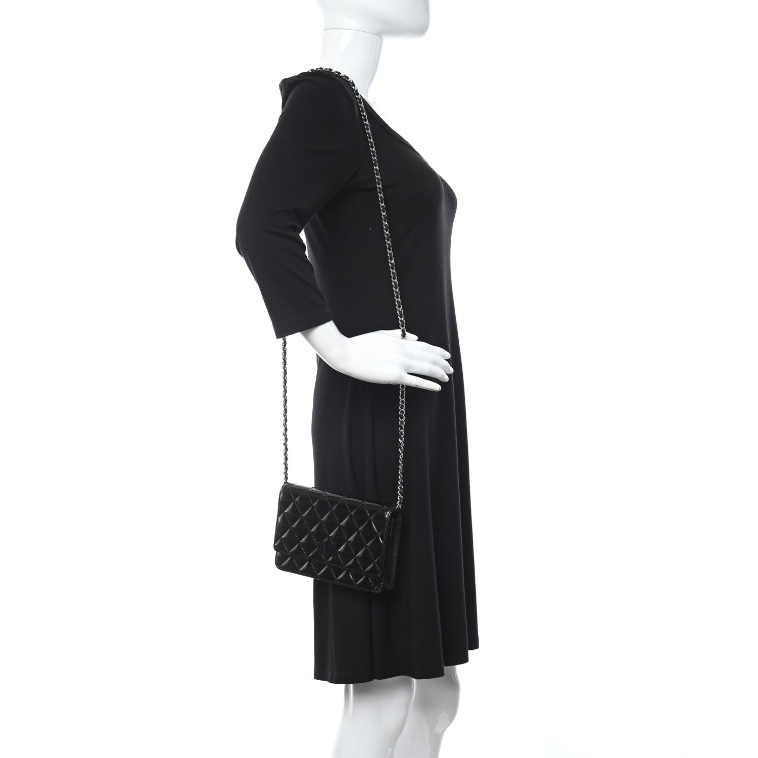 Chanel Patent Calfskin Quilted Reissue Wallet On Chain WOC Black 2 of 11