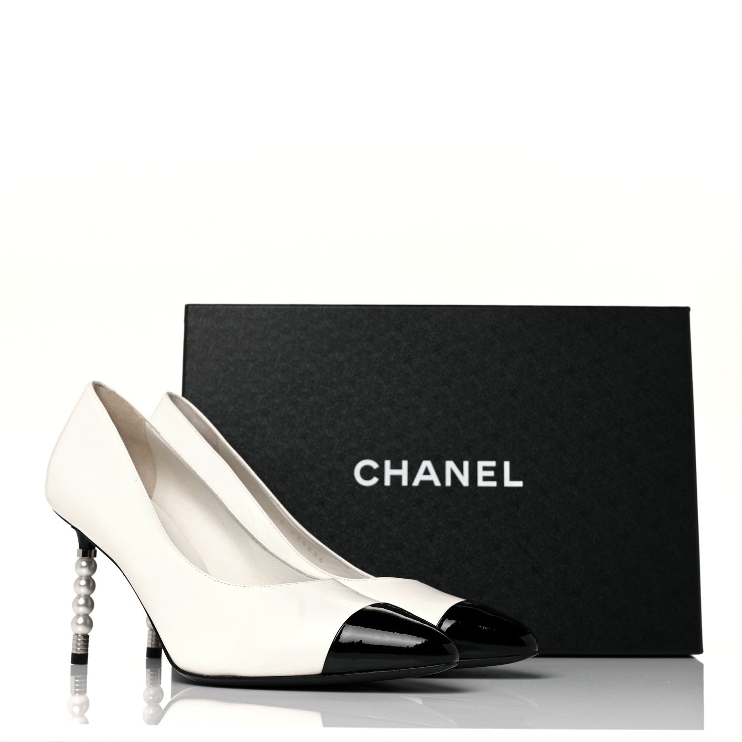 Chanel Lambskin Patent Cap Toe Pearl Pumps 40 Ivory Black 19 of 20