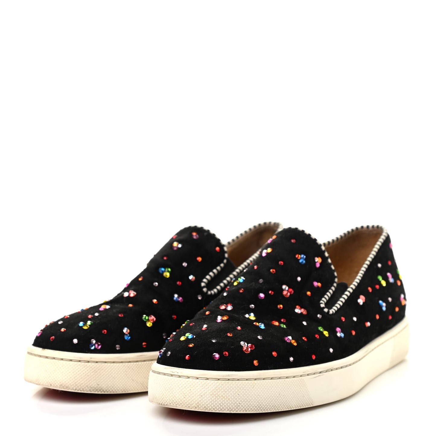 Suede Crystal Roller Boat Slip On Sneakers 38 Black
